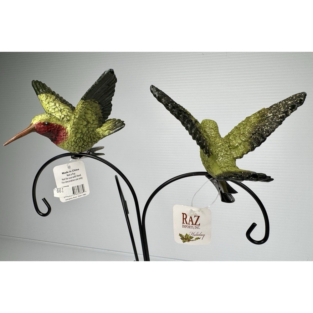 RAZ Imports Hummingbird Clip On Christmas Ornaments Set 2 Glitter Bird Decor